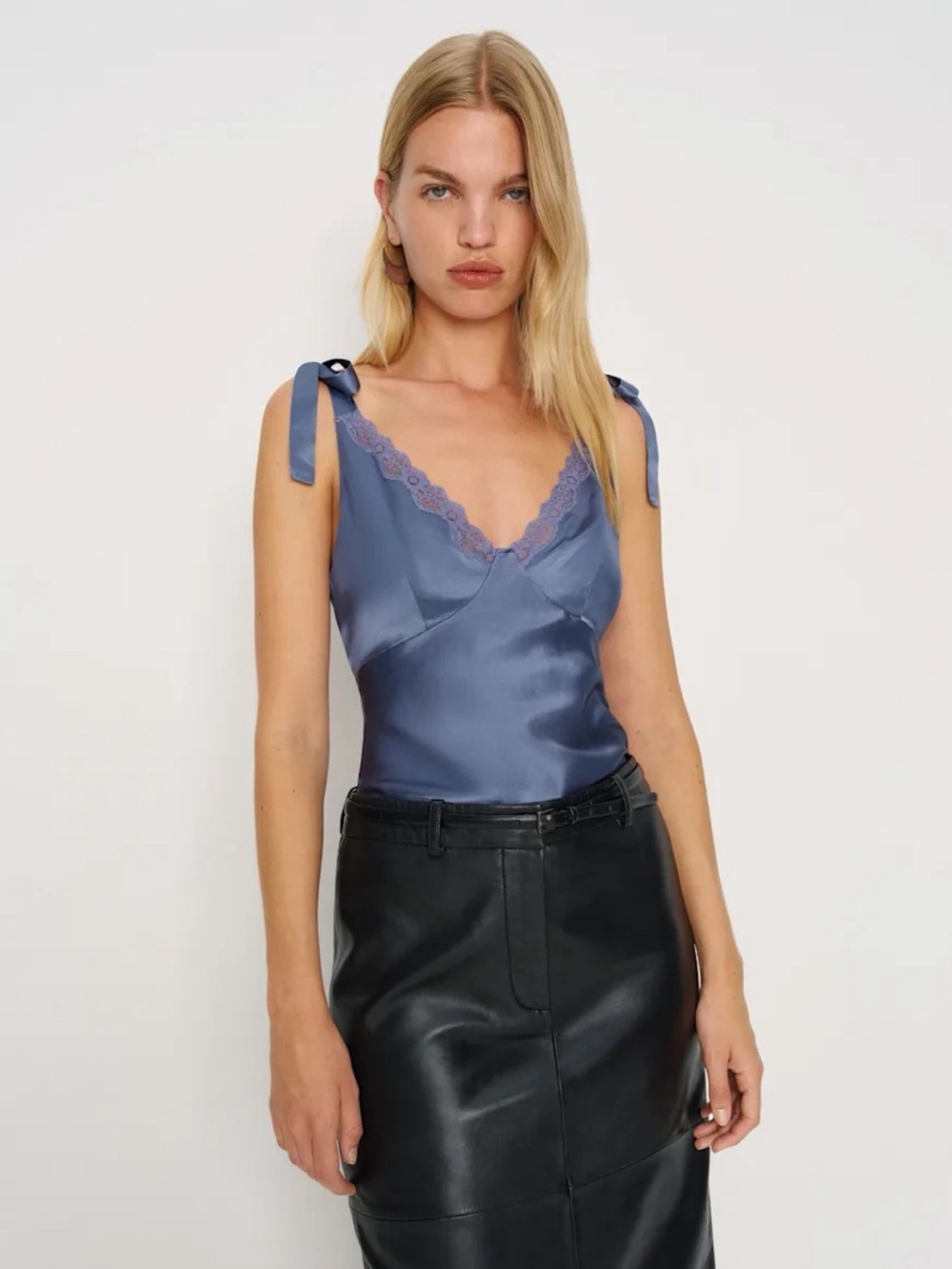 Reformation Blue Silk Top